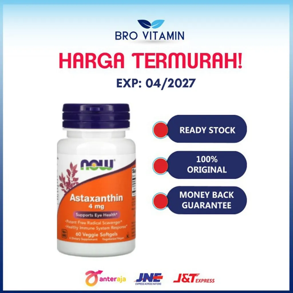 Now Foods Astaxanthin 4 mg 60 Softgels l vitamin mata lelah kulit