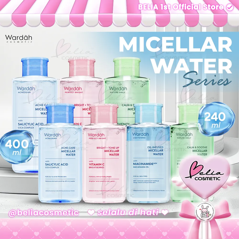❤ BELIA ❤ WARDAH Micellar Water Bigger Pack 240ml 400ml | Perfect Bright | Lightening | Acnederm | Natur Daily