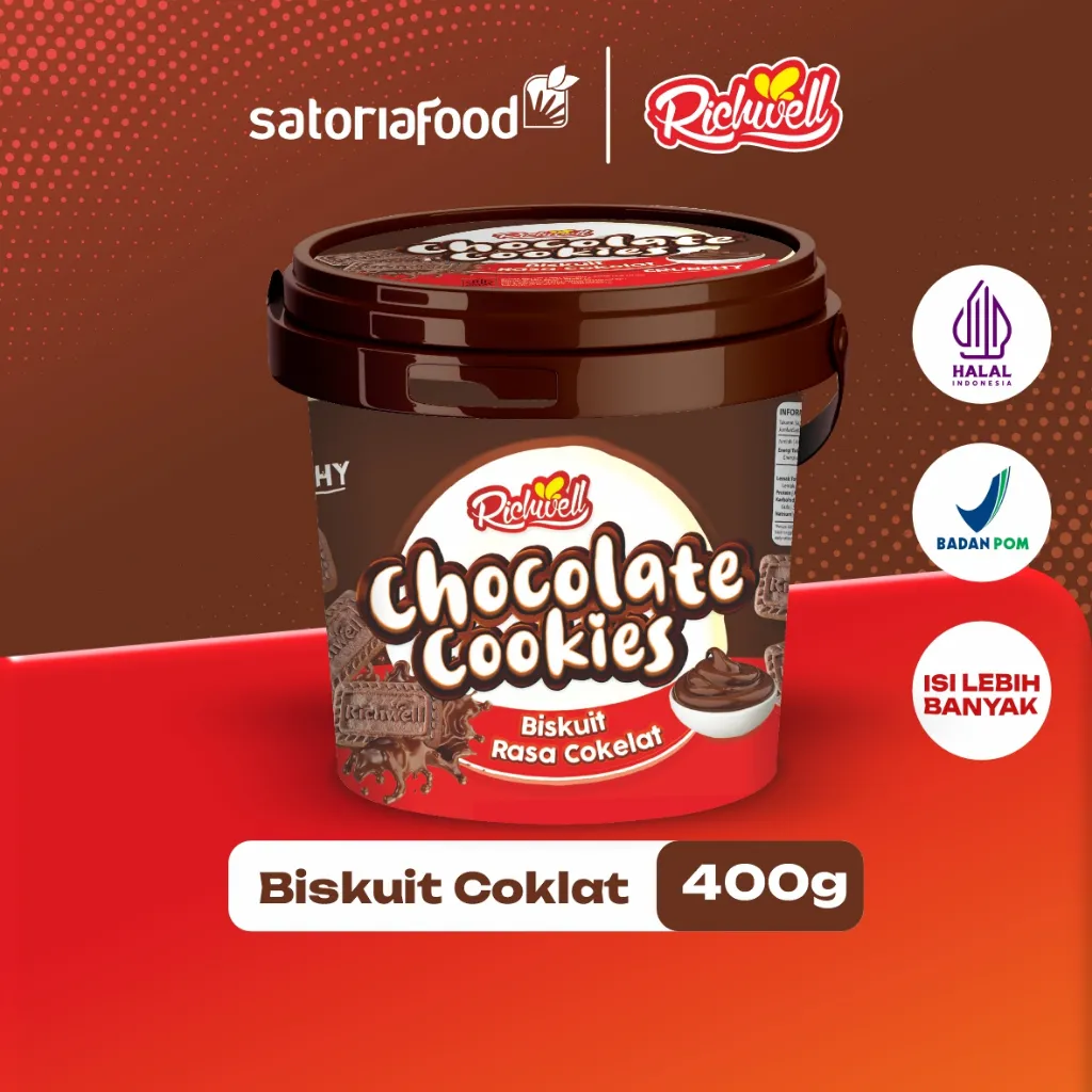 SatoriaFood - Richwell Biscuit Cookies Chocolate Bucket 400g | Cemilan Snack Biskuit Kukis Coklat kemasan Toples / Timba