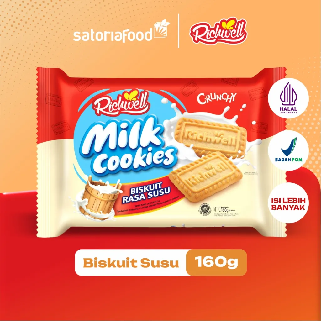 SatoriaFood - Richwell Cookies Milk 160g | Cemilan Snack Biskuit Kukis Rasa Susu