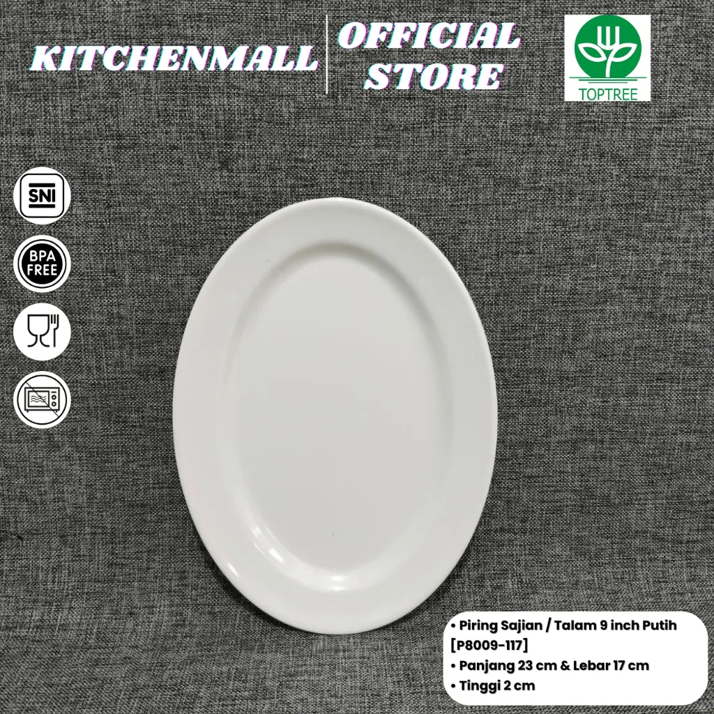 TOPTREE Piring Melamin 9 Inch Oval Polos - Type P8009