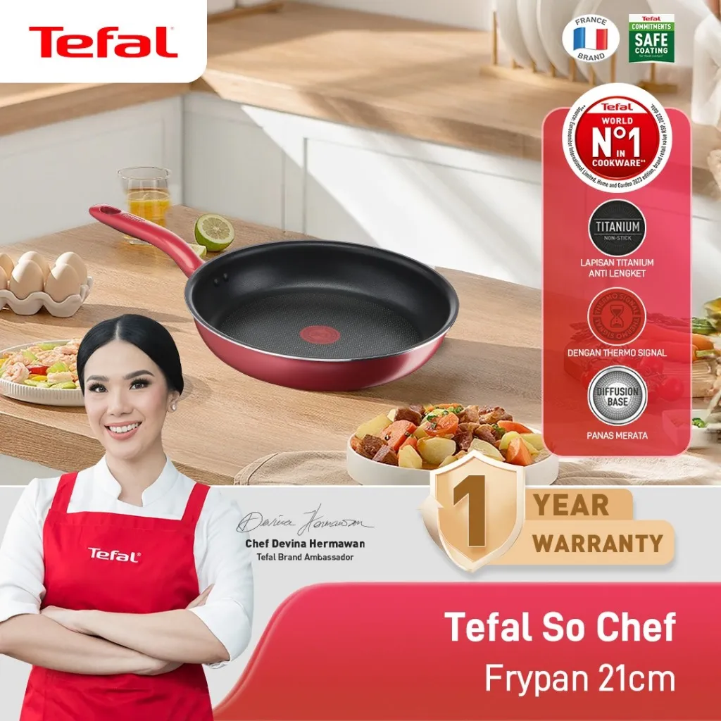 Tefal So Chef Frypan Series 21 / 24 / 28 CM - Wajan Induksi Anti Lengket Bisa di Semua Kompor / Penggorengan Garansi 1 Tahun
