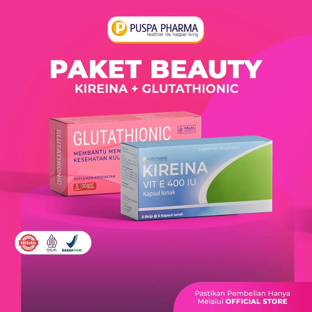 Paket Beauty - Glutathione 500mg - Vit C 200mg - Vitamin E 400IU - Mencerahkan & Melembapkan kulit