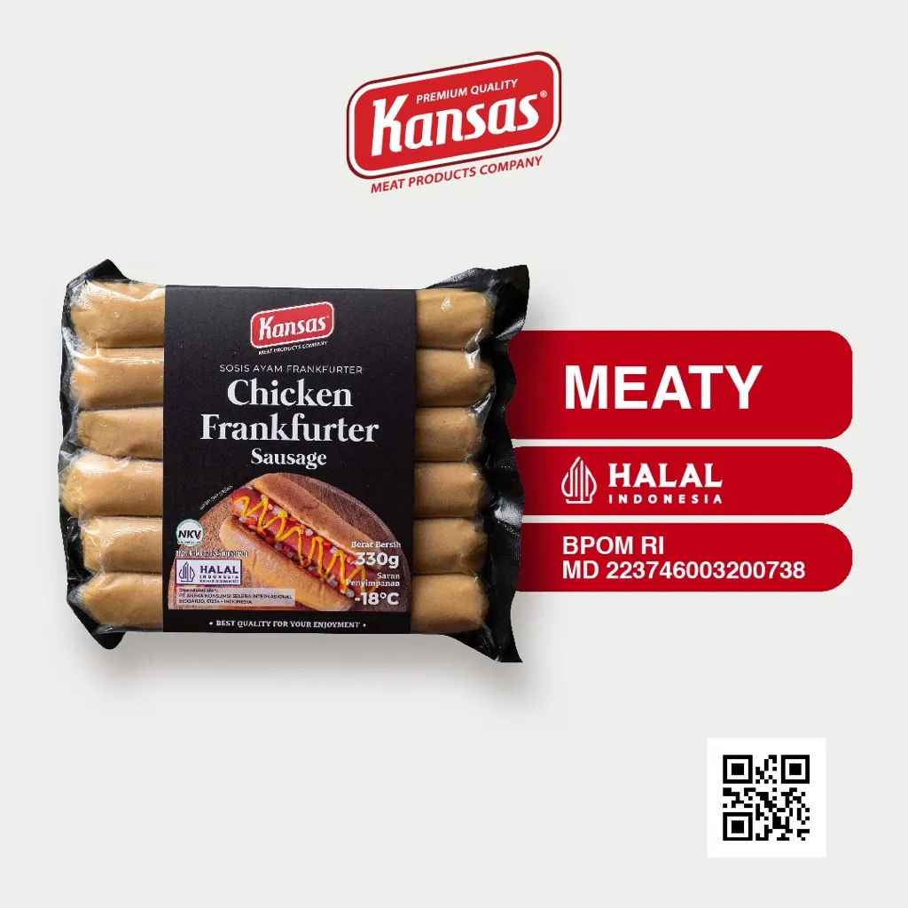 Kansas Chicken Frankfurter Smoked 330gr (6 pcs) - Sosis Ayam Frankfurter