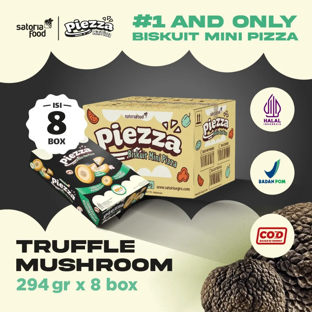 SatoriaFood - Snack Piezza Truffle Mushroom 294gr x 8 Box [ 1 Dus ] & 252gr x 6 Box  [ 1 Dus ]  | Biskuit Cemilan Pie Mini Rasa Pizza