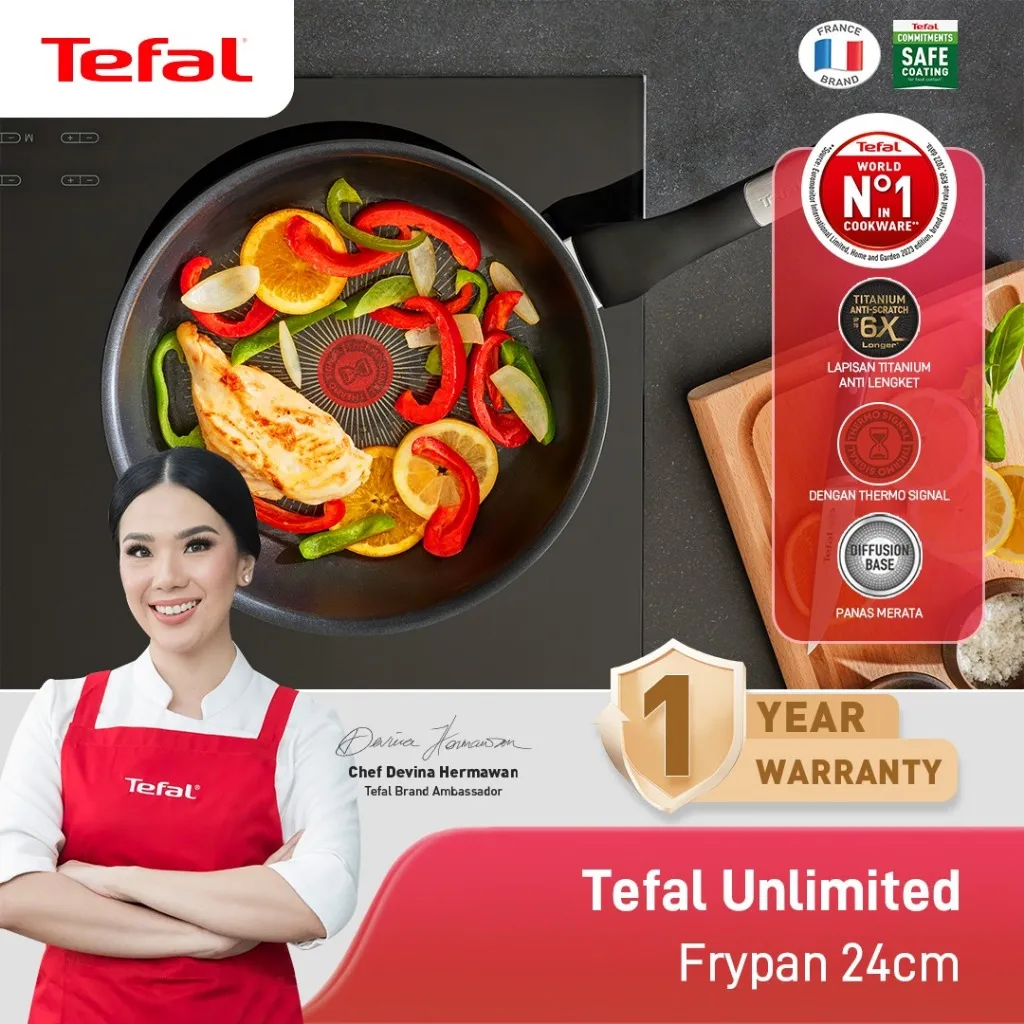 Tefal Unlimited Series 20 / 24 / 26 / 28 CM - Premium Frypan / Wajan Induksi Anti Lengket bisa di Semua Kompor - Made in France - Garansi 1 Tahun