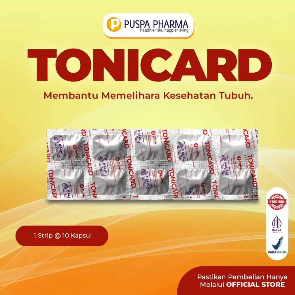 Tonicard (Strip) - Suplemen Kesehatan dengan Co-Enzym Q10 & L-Carnitine - Membantu Memelihara Kesehatan Tubuh & Fertilitas - 10 Kapsul/Strip