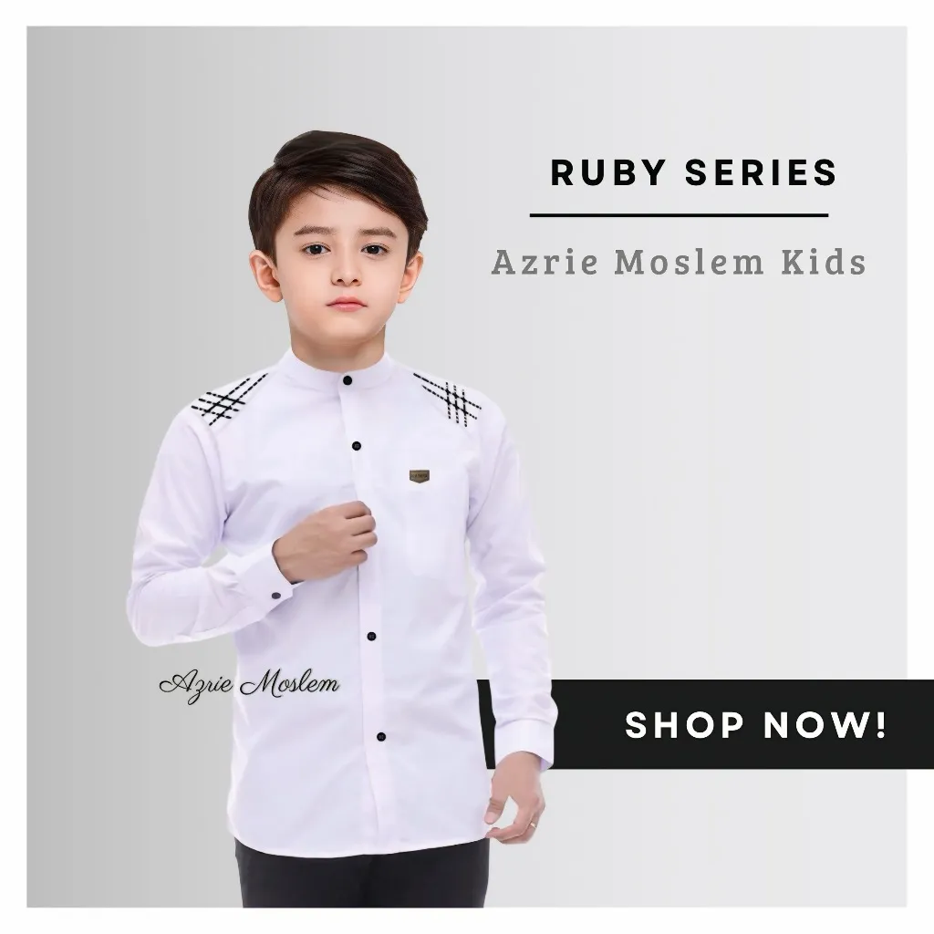NATAYA Baju Koko Polos Muslim Anak Laki Laki Lengan PanjangWarna Putih Usia 5-14 Tahun Motif Sinergi