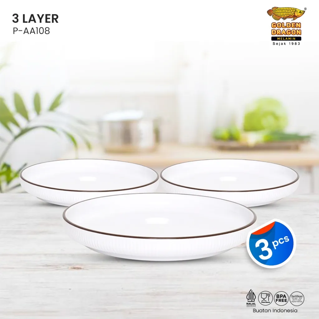 Arwana Houseware || Piring Saji Seri 3 Layer - Golden Dragon Melamine (3 Pcs) || Kode Produk - P-AA108