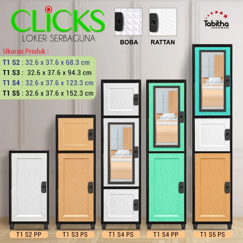 Tabitha Lemari Plastik Loker Cermin Kunci Helm 2 3 4 5 Susun - Tabitha Clicks T1