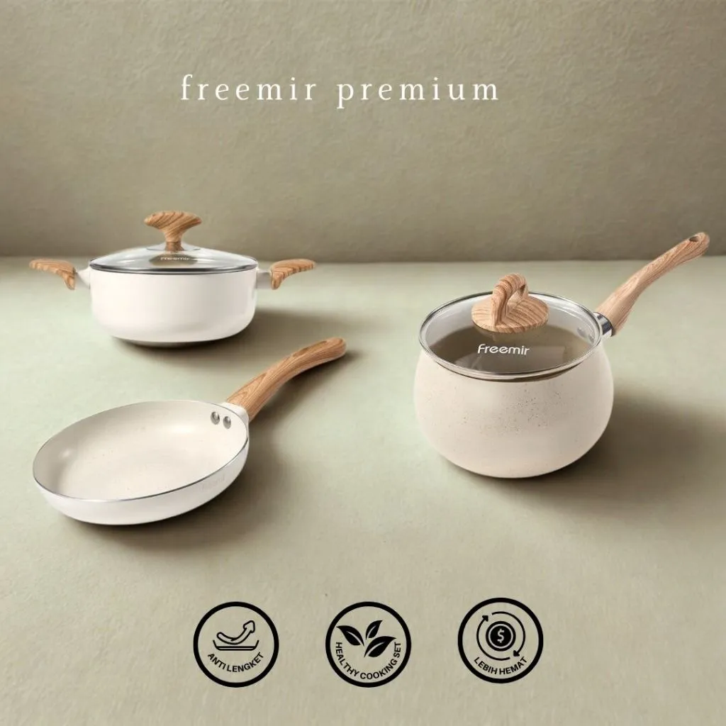 [PREMIUM] freemir Paket Hemat Set Panci Putih 20 cm 18 cm Panci Susu Gemoy 16 cm Anti Lengket MPASI Serbaguna Kitchenware
