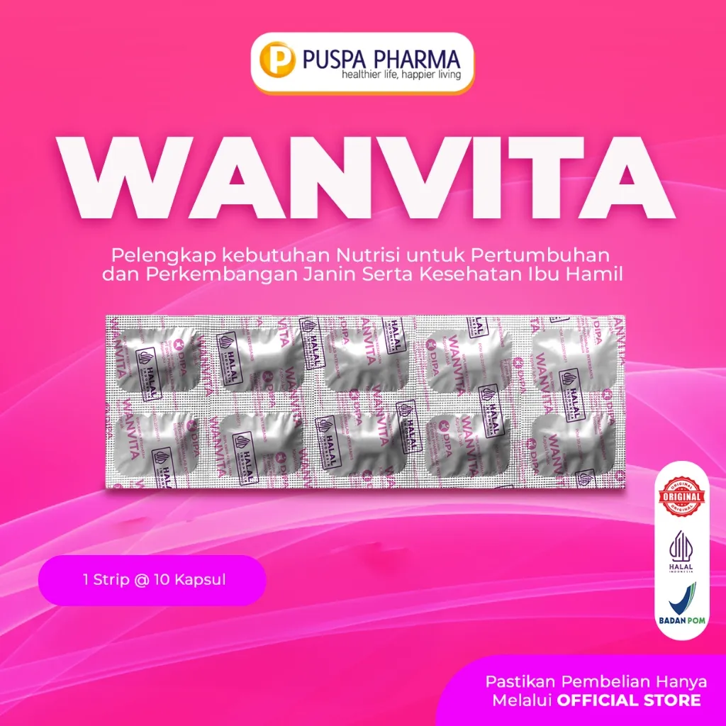 WANVITA (Strip) - Suplemen Kesehatan Ibu Hamil - Vitamin & Mineral - Isi 10 Kapsul/Box - BPOM & Halal - Nutrisi Penting untuk Pertumbuhan Janin
