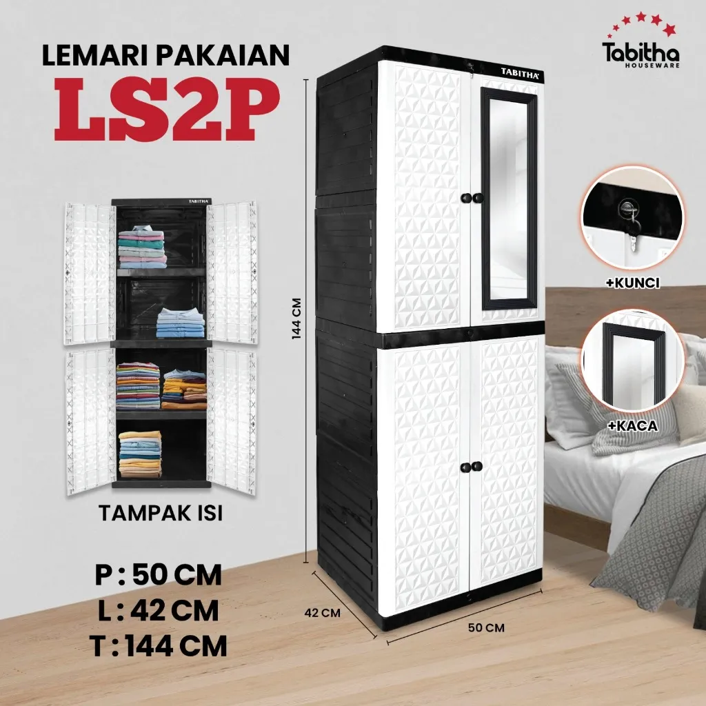 Tabitha Lemari Pakaian Plastik 2 Pintu Panjang Serbaguna Mini/Small Minimalis - Tabitha LS2P Series