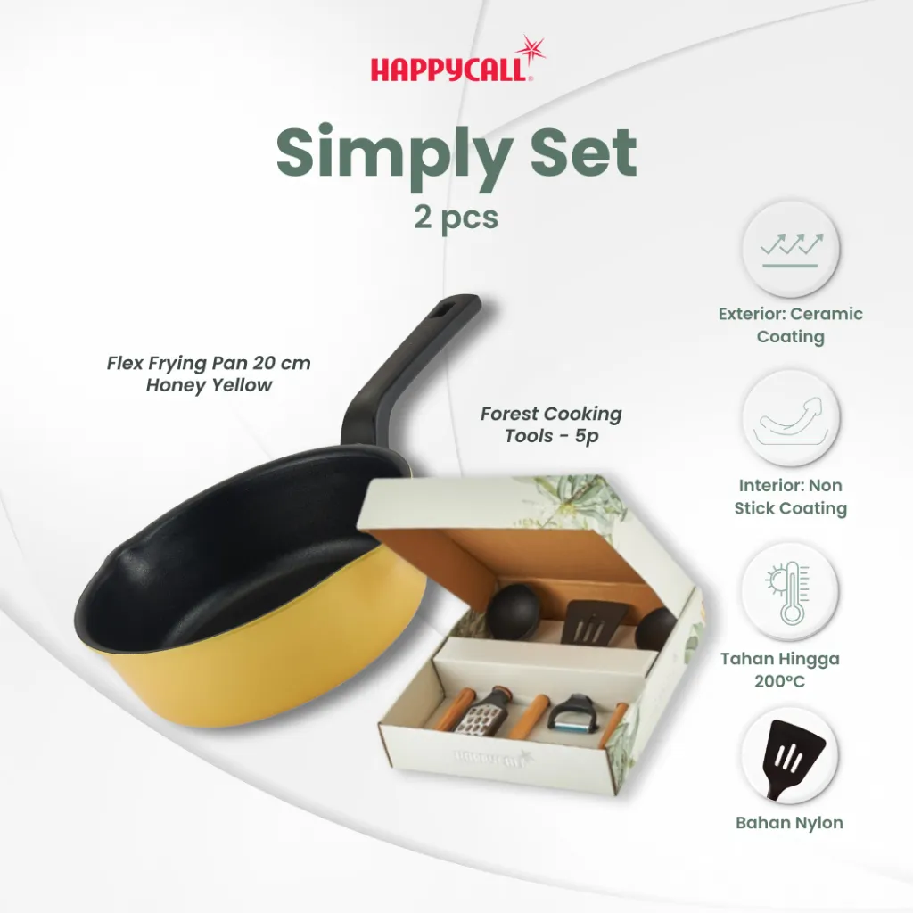 Happycall Bundle Flex Frying Pan 20cm & Forest Cooking Tools 5pcs - Panci Anti Lengket Multifungsi & Alat Masak Spatula