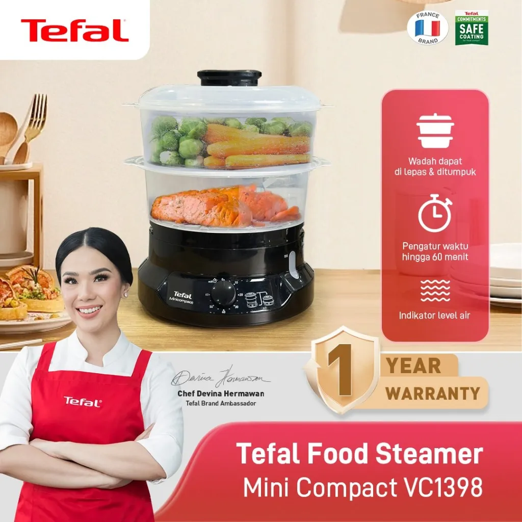 Tefal Food Steamer Mini Compact 6 Liter VC1398 / Kukusan Listrik