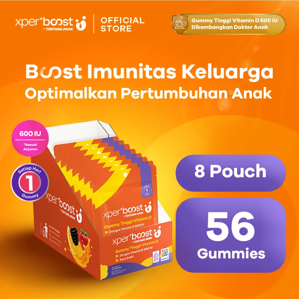 Expert Boost - Paket 8 Pouch @7pcs Gummy Vitamin D 600 IU - Imun Kuat Tumbuh Optimal