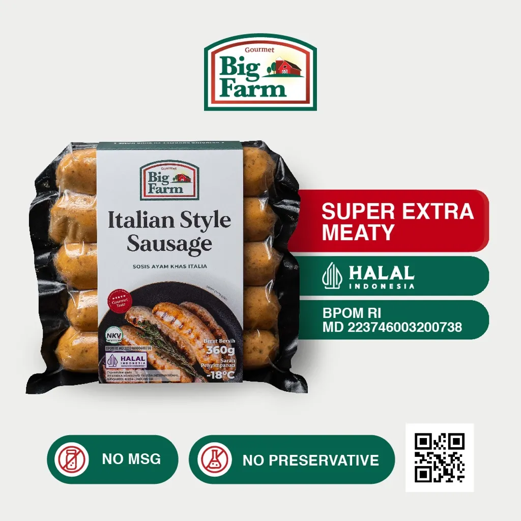 Big Farm Italian Style Sausage 360gr (5pcs) - Sosis Ayam Khas Italia