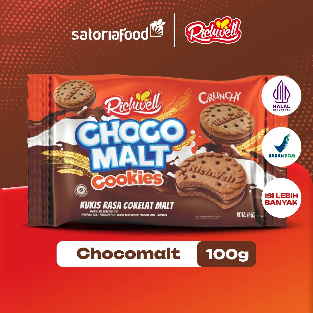 SatoriaFood - Snack Richwell Chocomalt Cookies 100gr| Biskuit Cemilan Kukis Sandwich Rasa Chocomalt