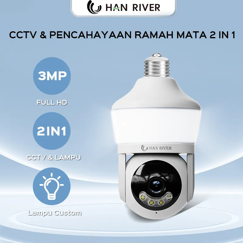 HAN RIVER Smart Lampu Camera CCTV 3MP HD 360° PTZ View Wifi Smart Kamer Lampu