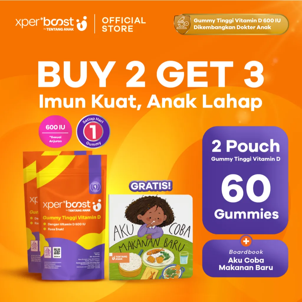 [BUY 2 GET 3] Expert Boost - Bundling 2pcs Vitamin D Gummy 600 IU + Buku Cerita Anak Bergambar Aku Coba Makanan Baru | Imun Kuat, Makan Lahap, Pertumbuhan Optimal