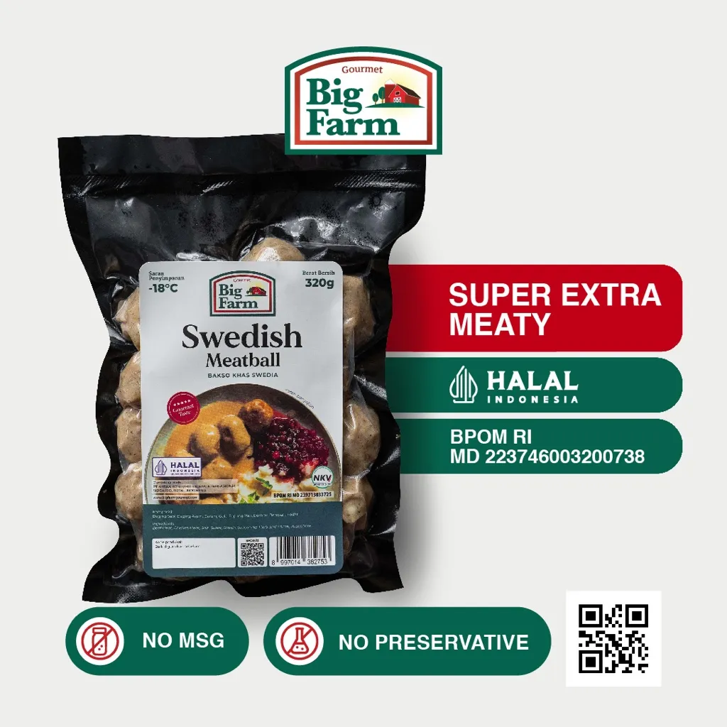 Big Farm Swedish Meatball 320gr (20 pcs) - Bakso Khas Swedia