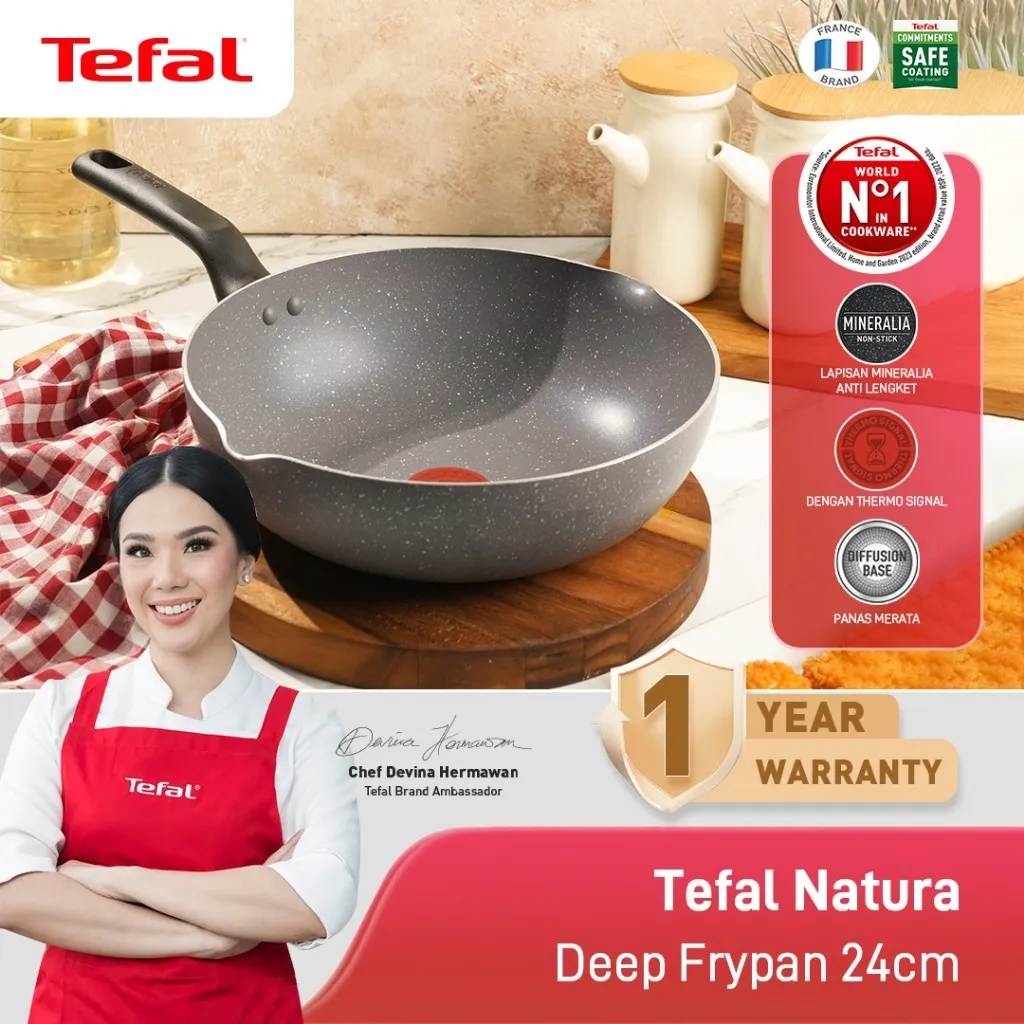 Tefal Wajan Anti Lengket / Penggorengan / Pan - Natura Deep Frypan 24cm - Garansi 1 Tahun