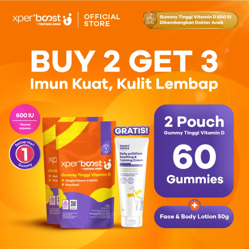 [BUY 2 GET 3] Expert Boost - Bundling 2pcs Vitamin D Gummy 600 IU + Face & Body Lotion Anak 50g | Imun Kuat, Kulit Lembap, Pertumbuhan Optimal