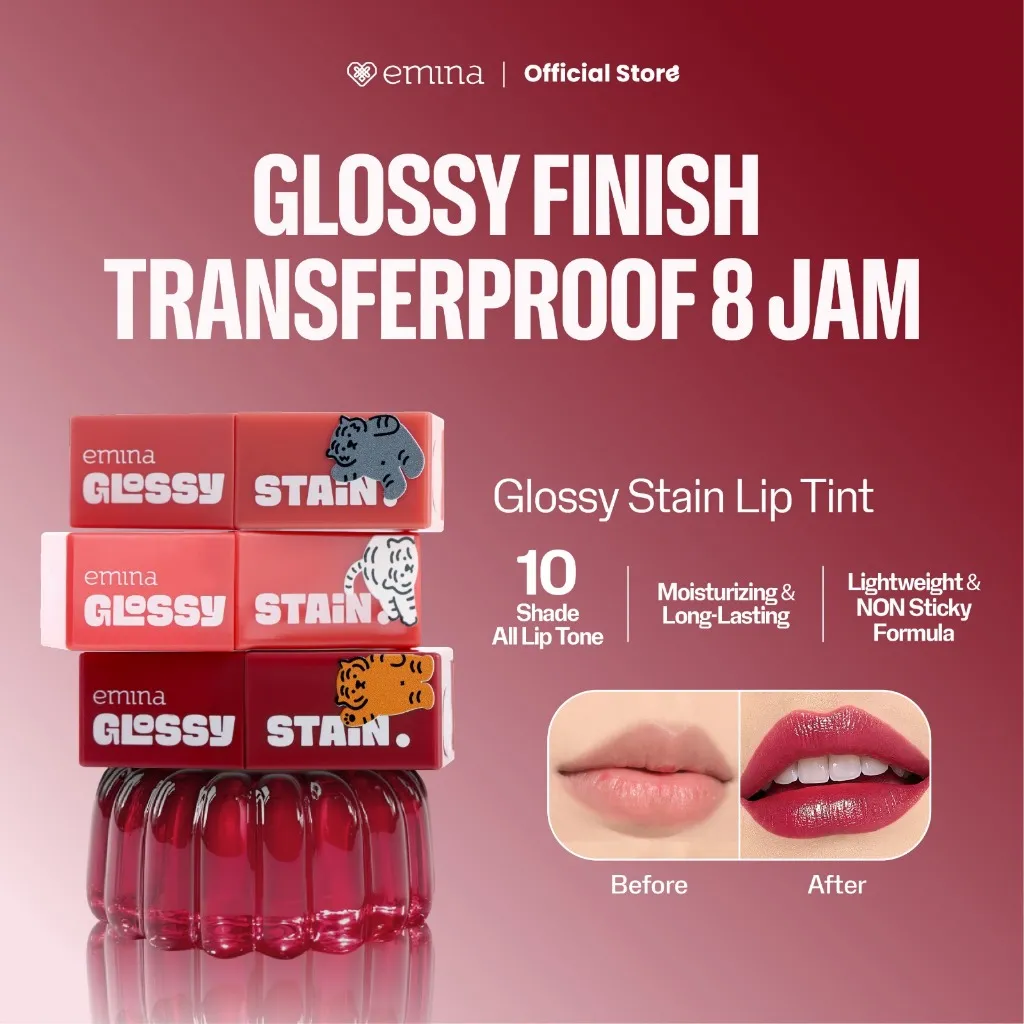 [CREATOR'S PICK] Emina Glossy Stain x Muzik Tiger 3 g - Melty Gel Lip Tint Glossy Finish, Tahan Lama dan Melembabkan