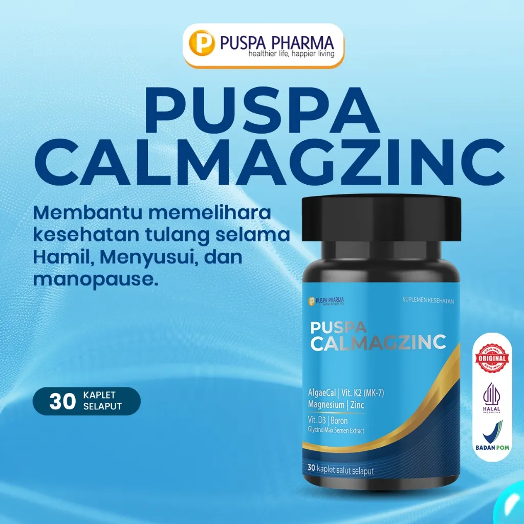 Puspa CalMagZinc - Suplementasi tulang Untuk Ibu Hamil, Ibu Menyusui, Menopause - isi 30 Kaplet/Btl