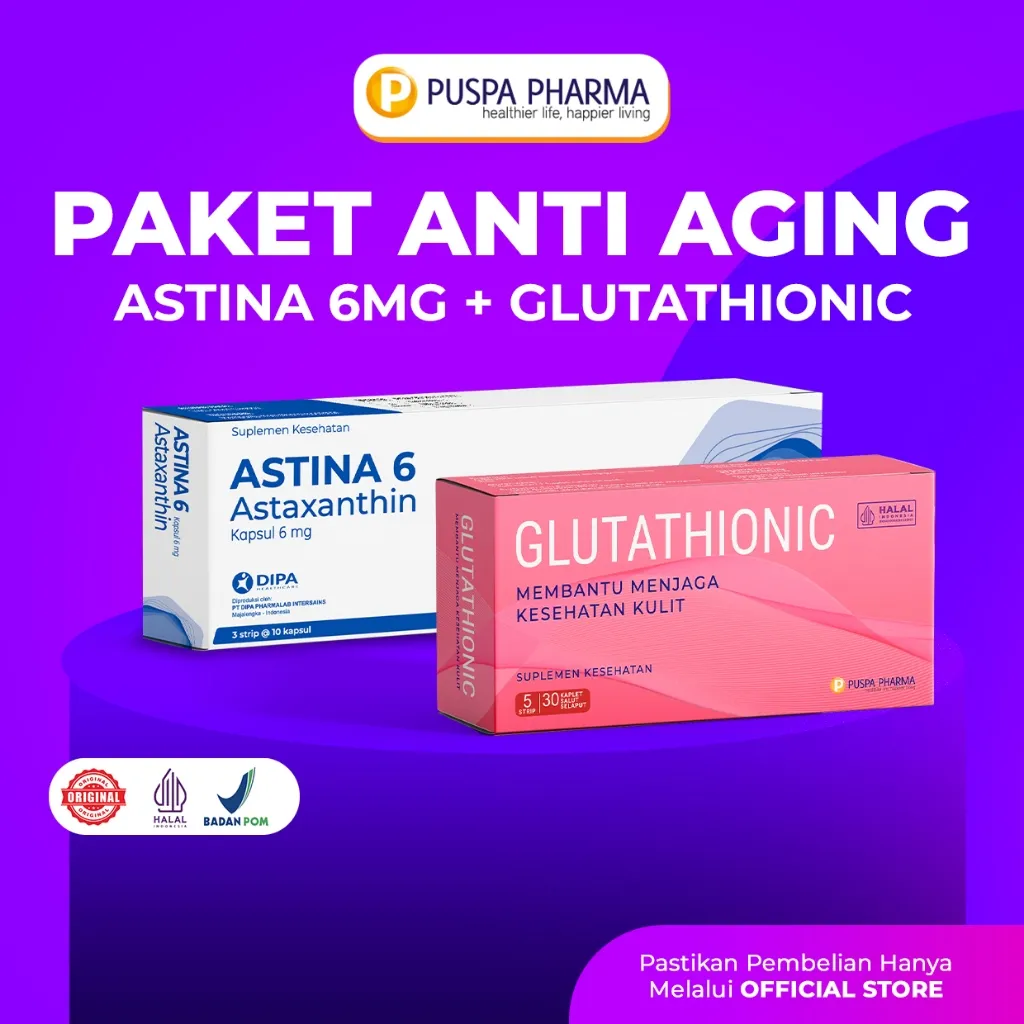 Paket Anti Aging (Box) - Astaxanthin 6mg (1 Box) + Glutathione Booster  (1 Box) - Antioksidan komplit