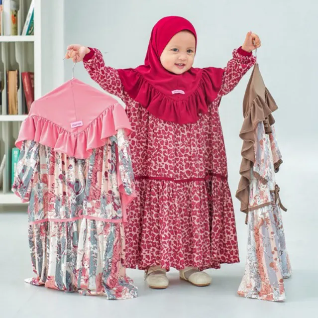 KHAIREEN Gamis Khairina Grade B (0-9 Tahun) Gamis Anak Set Hijab Gamis Anak Rayon Motif