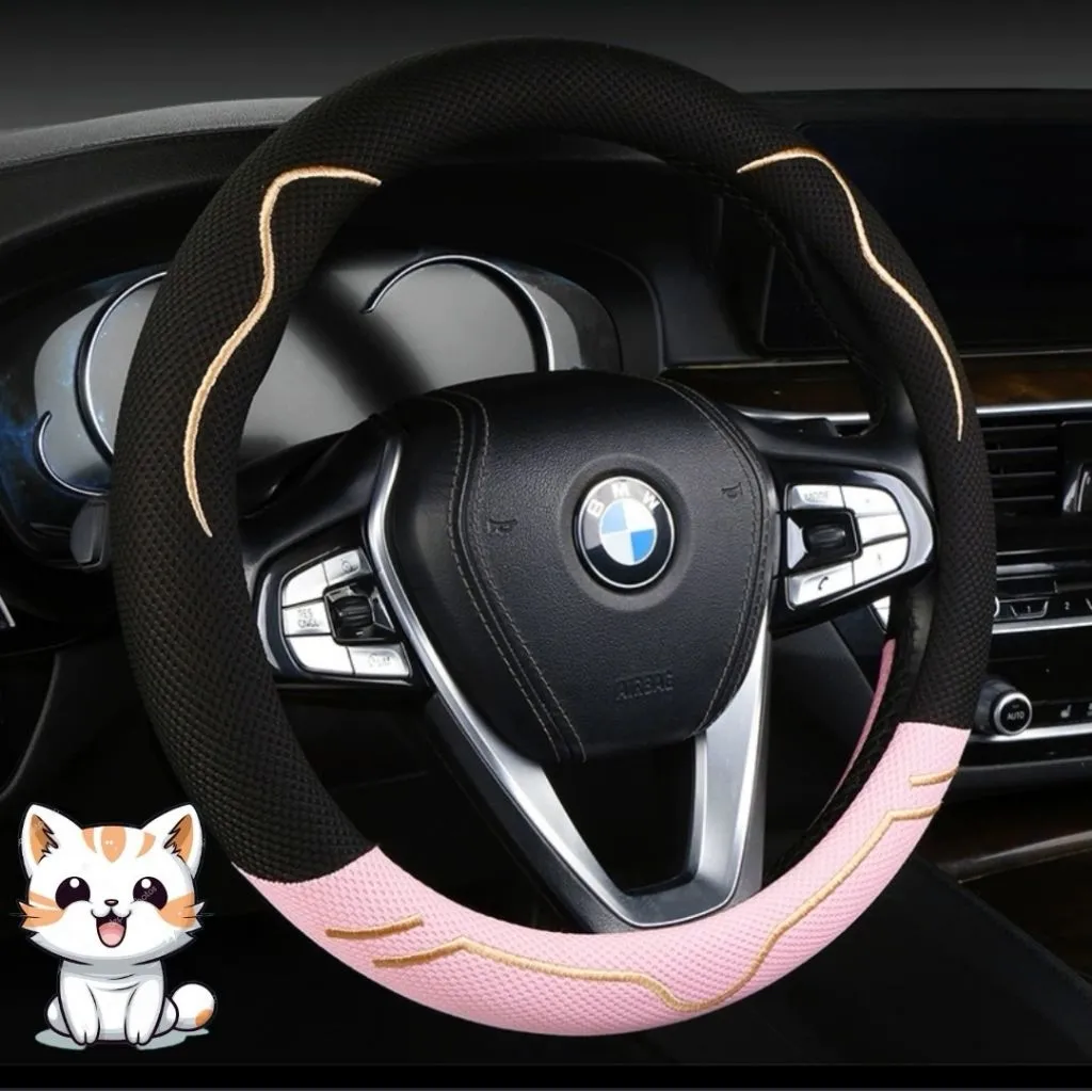 Sarung Setir Mobil Cover Stir Mobil Universal Cocok Semua Jenis Mobil Karakter Lucu Bordir Kucing Bahan Sutra Es