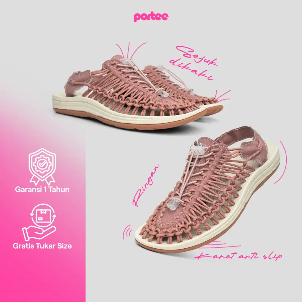 Sandal Wanita Portee Goods Loom Sandal Kanvas Pink Sandal Outdoor Sandal Gunung Sandal Traveling