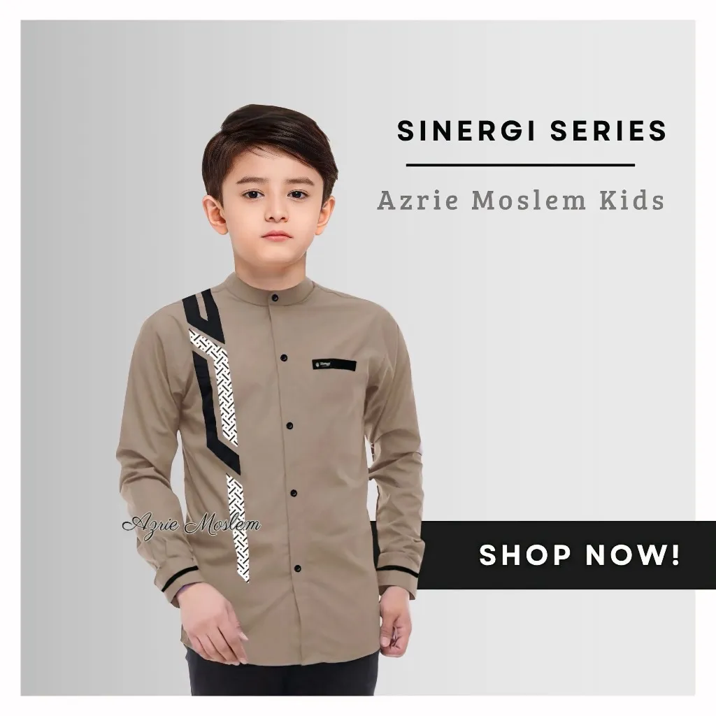 NATAYA Baju Koko Muslim Anak Laki Laki Kombinasi Batik Warna Coklat Usia 5-14 Tahun Motif Sinergi