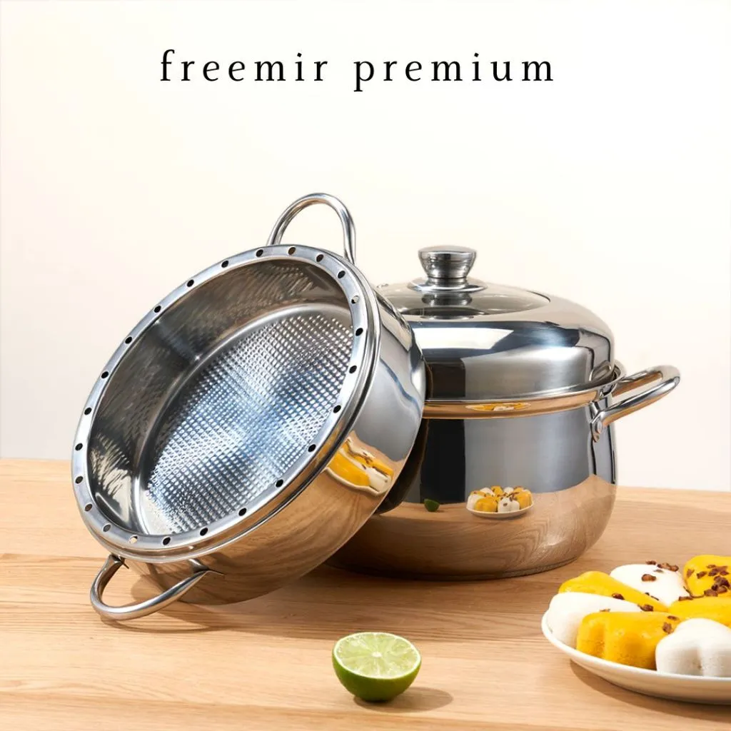 [PREMIUM] freemir Panci Kukus 2 Tingkat 26cm Kukus Nasi 20 Menit Stainless Steel Multifungsi Steamer