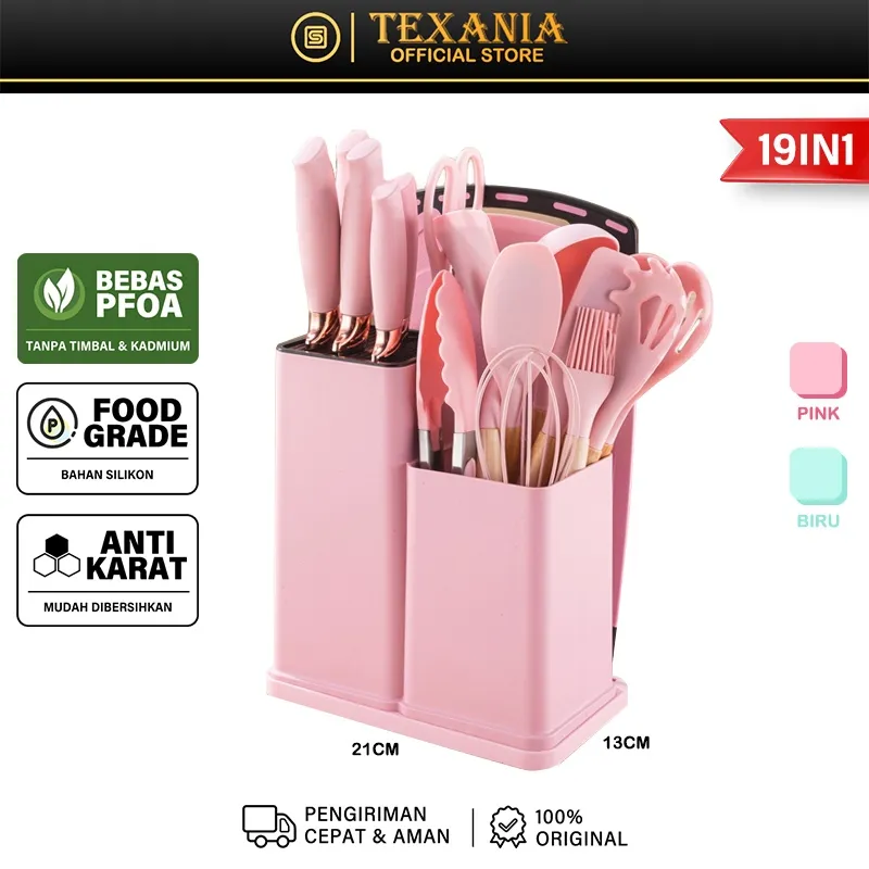 TEXANIA 19 Pcs Kitchen Set Spatula Silikon Set Silicone Utensil Set  Premium Include Talenan Alat Dapur Spatula Silikon Tahan Panas Peralatan Masak