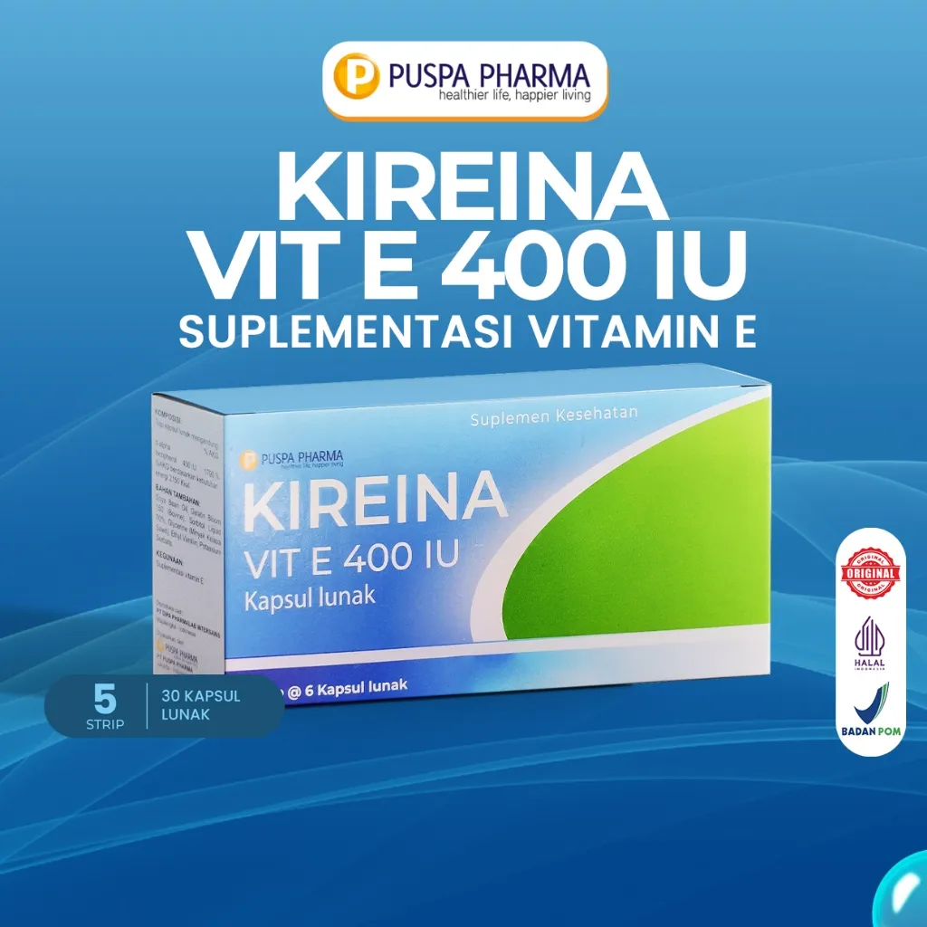 Kireina Vitamin E 400 IU - Membantu menjaga daya tahan tubuh & kelembapan kulit - isi 30 Capsule