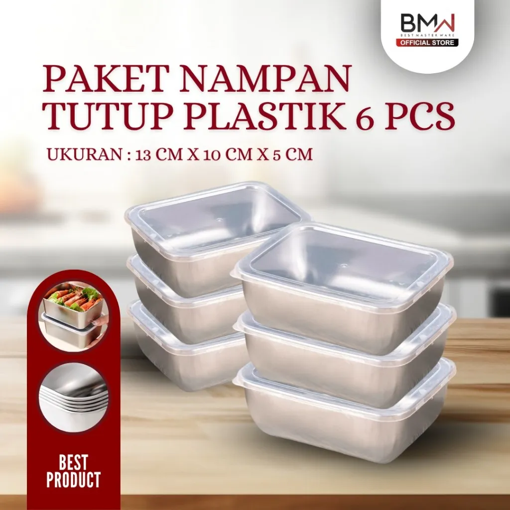 BMW Kitchenware - Paket 6 Pcs Kotak Bekal Stainless Tempat Wadah Makanan Kontainer Makanan Sayuran Food Box