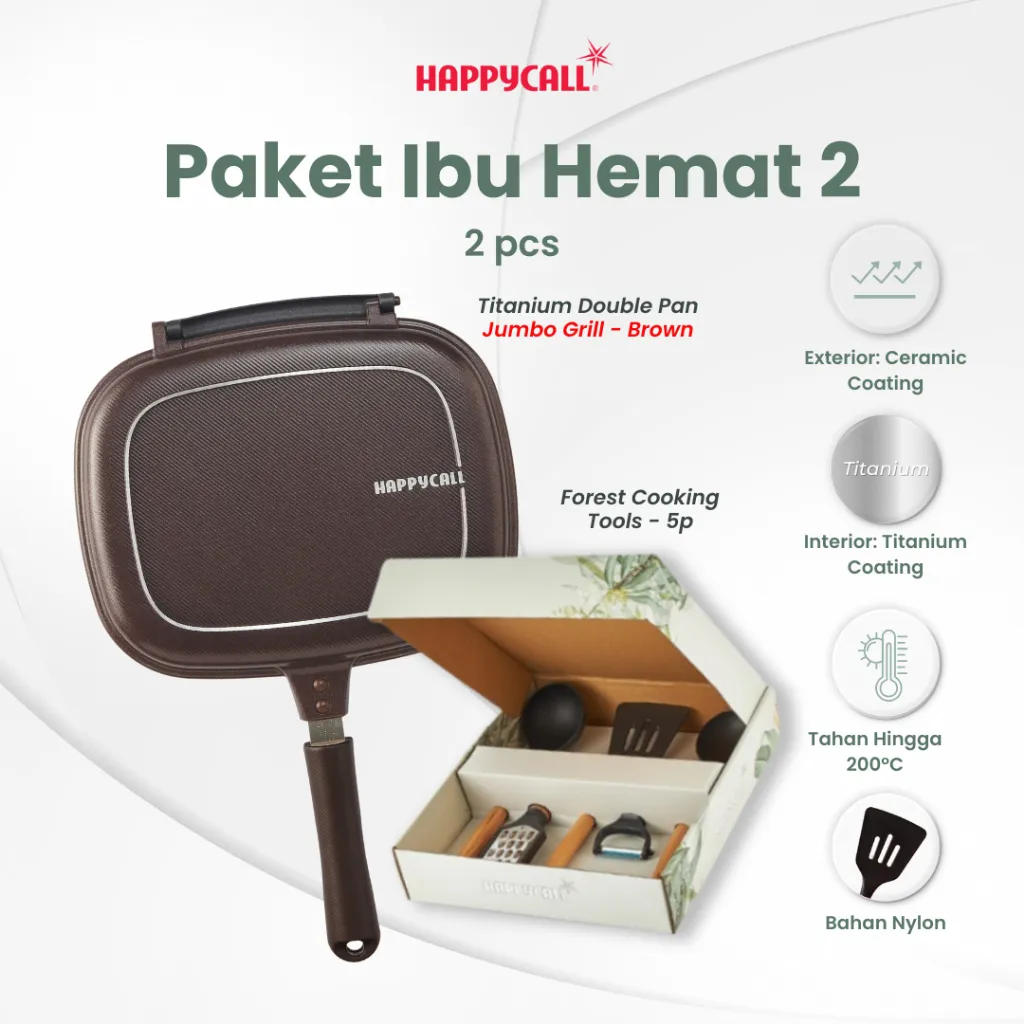 Happycall Paket Ibu Hemat (Double Pan Jumbo Grill + Forest Cooking tools)