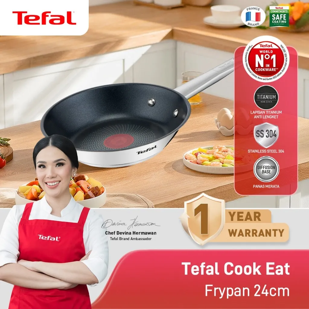 Tefal Cook Eat Non Stick Stainless Steel Frypan 24cm / Wajan Anti Lengket