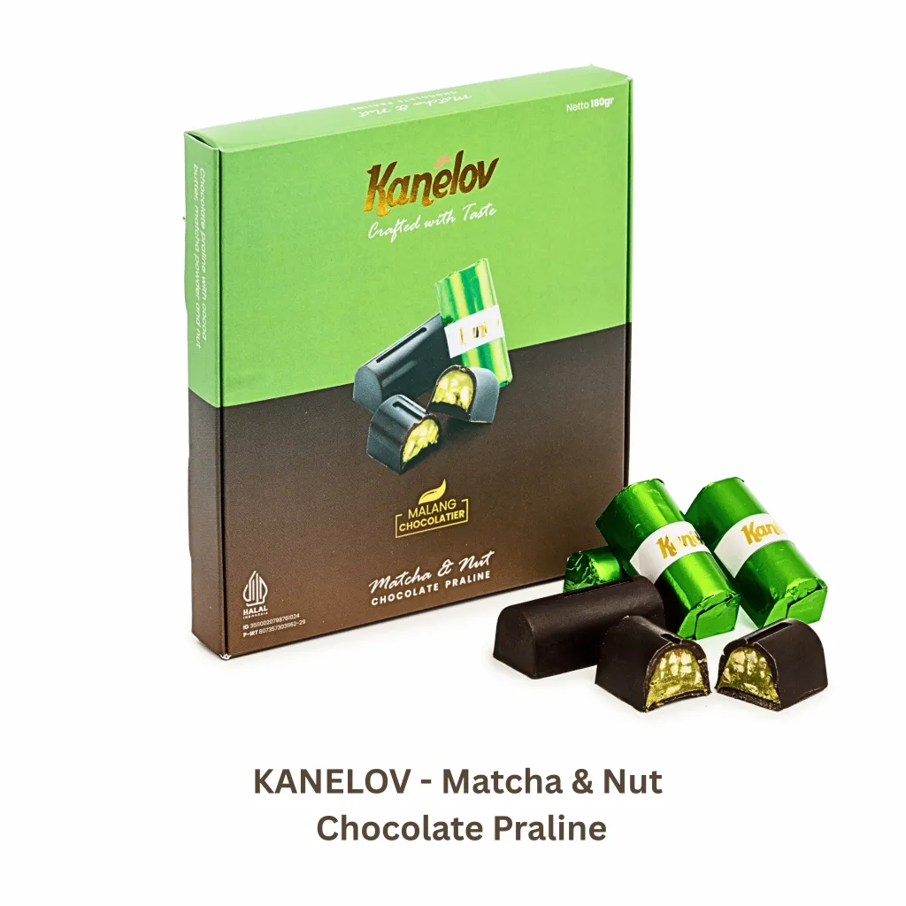 Chocolate Praline Matcha & Nuts - Cokelat Praline isi Matcha Kacang - Cokelat Kanelov - Chocolate Premium Cocoa Butter - Artisan Chocolate