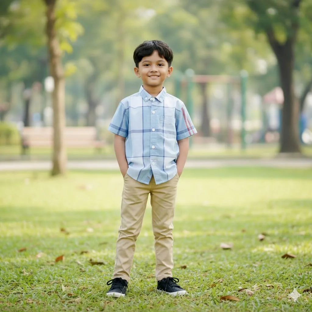 KIDTINK - Charaka Shirt Kemeja Anak Laki Laki Lengan Pendek Polos - Kemeja Fashion Anak Laki