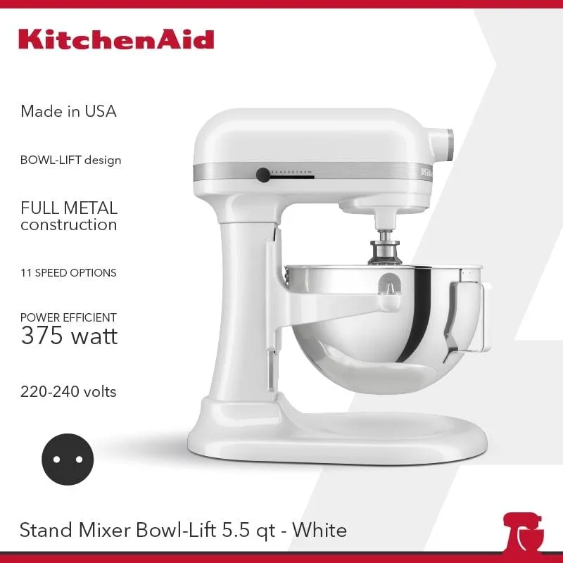 KitchenAid Stand Mixer 5,5 Qt Bowl-lift White - 5KSM55SXXNWH