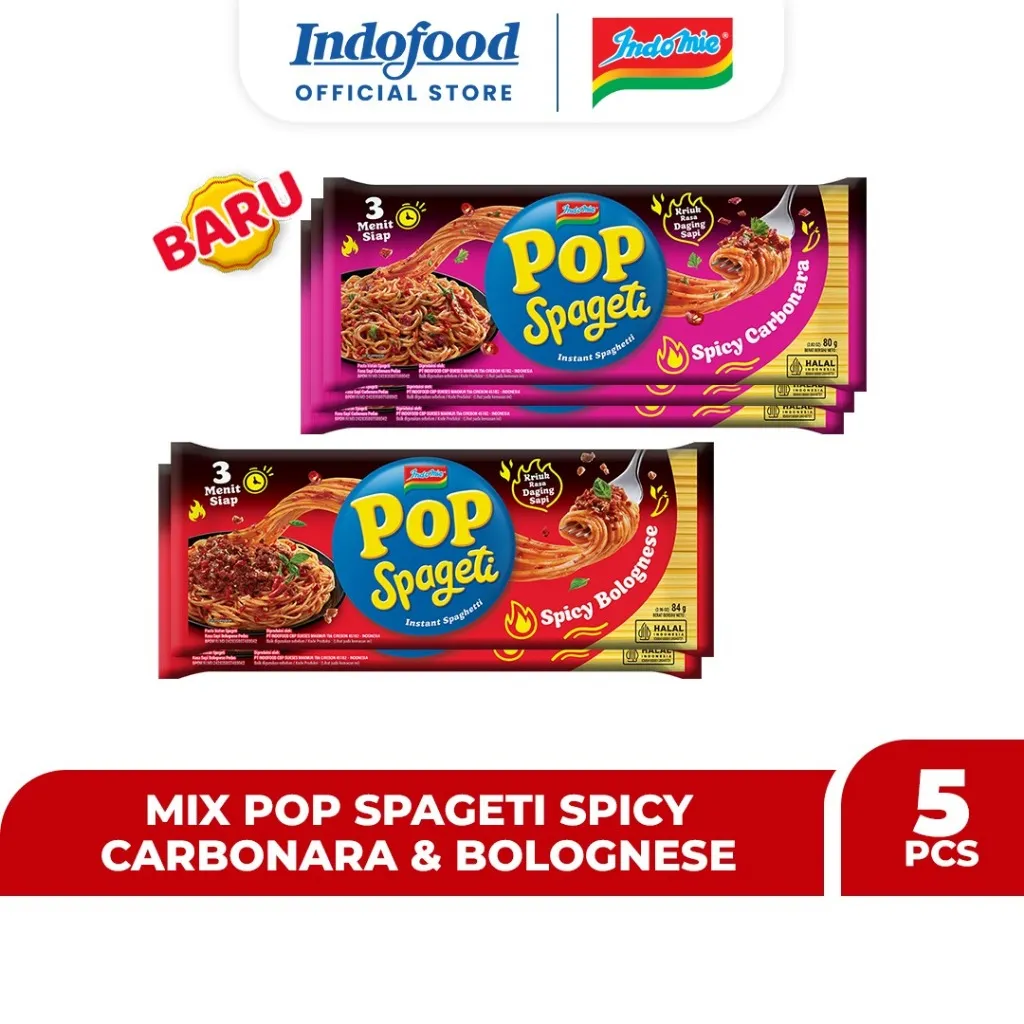 5 PCS - Mix Pop Spageti Spicy Carbonara & Bolognese 84 Gr