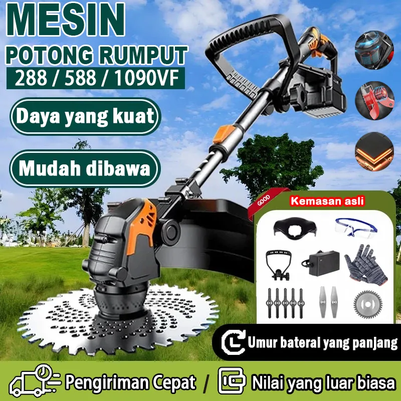 Mesin Potong Rumput 288/588/1090VF Pemotong Rumput Listrik Pemangkas Rumput dengan Baterai Li-ion High Power Alat Pemotong Rumput Elektrik Cordless Lawn Mower Electric Grass COD