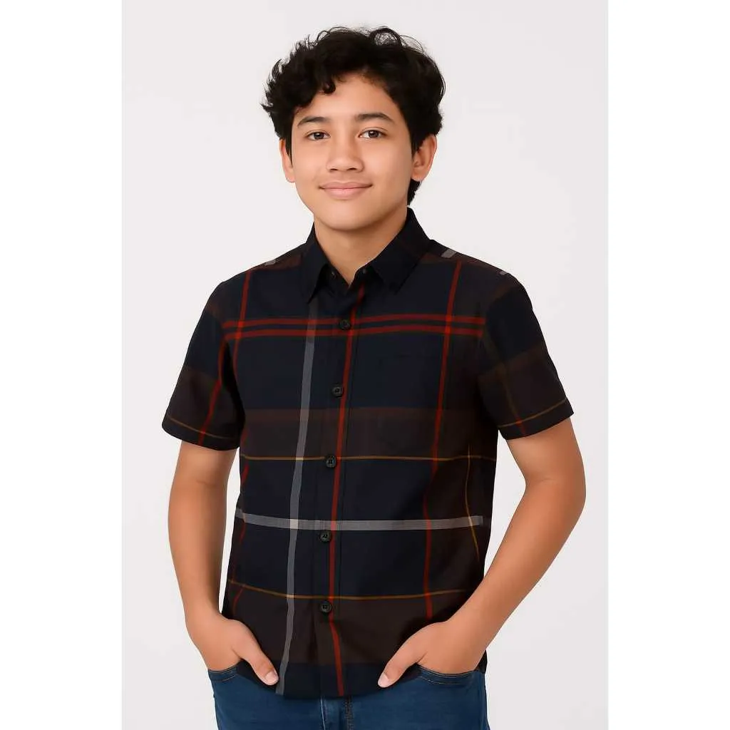 KIDTINK - Angga Shirt Kemeja Anak Laki Laki Lengan Pendek Polos - Kemeja Fashion Anak Laki