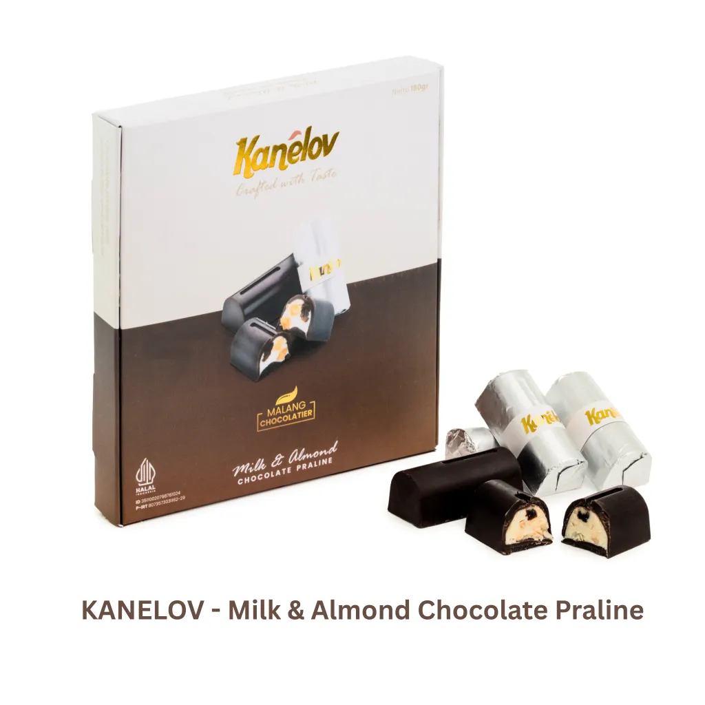 Chocolate Praline Milk & Almond- Cokelat Praline isi Almond dan Kacang - Cokelat Kanelov - Chocolate Premium Cocoa Butter - Artisan Chocolate
