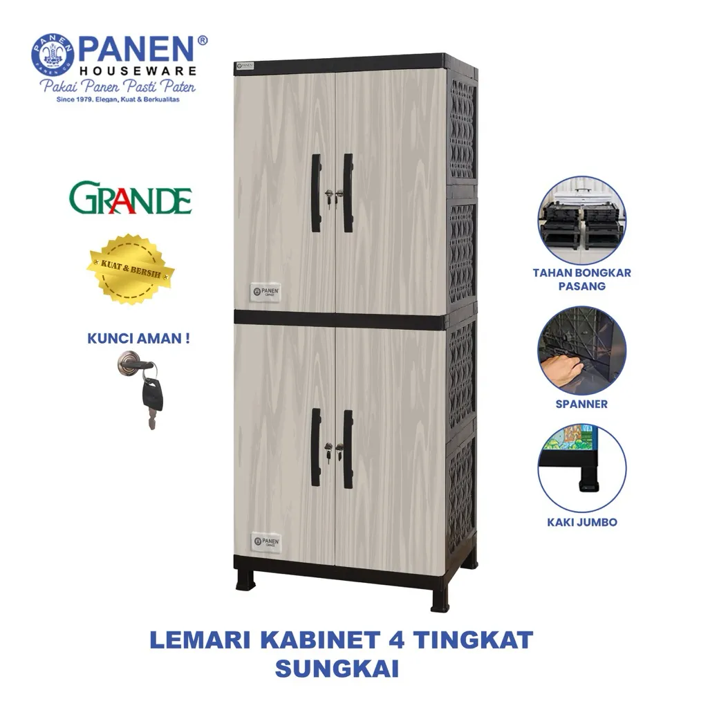 Panen Lemari kabinet Grande 4 Tingkat dan 4 Pintu Motif Terbaru / Lemari Plastik Kapasitas Besar