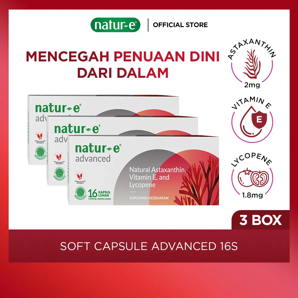 Natur-E Triple Pack Soft Capsule - Advanced Soft Capsule 16s x 3pcs - Suplemen Kecantikan Vitamin E dan Astaxanthin - Membantu Menjaga Kesehatan Kulit dari Dalam