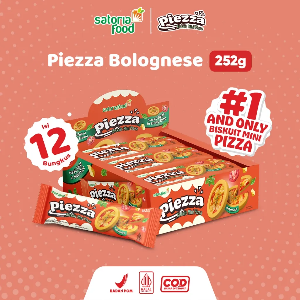 SatoriaFood - Piezza Biskuit Mini Pizza 252gr isi 12 Bungkus Rasa Bolognese Beef Pepperoni Truffle Mushroom | Snack Camilan Pie Halal BPOM Favorit Anak & Keluarga